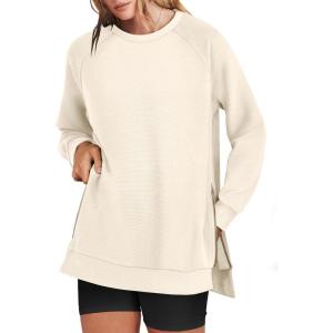 ANRABESS Women’s Oversized Sweatshirts Crewneck Long Sleeve Tunic Pullover Shirts Side Zipper Hoodies 2025 Fall Clothes(Apricot)