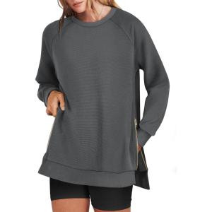 ANRABESS Women’s Oversized Sweatshirts Crewneck Long Sleeve Tunic Pullover Shirts Side Zipper Hoodies 2025 Fall Clothes(Dark Grey)