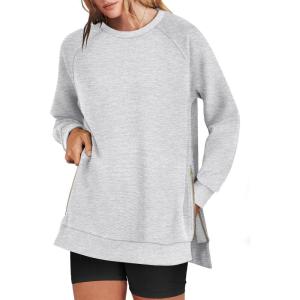 ANRABESS Women’s Oversized Sweatshirts Crewneck Long Sleeve Tunic Pullover Shirts Side Zipper Hoodies 2025 Fall Clothes(Gray)