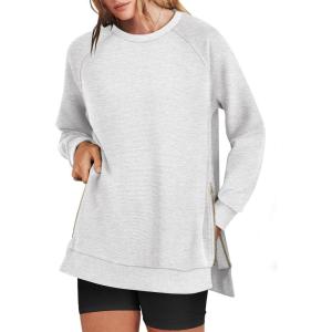 ANRABESS Women’s Oversized Sweatshirts Crewneck Long Sleeve Tunic Pullover Shirts Side Zipper Hoodies 2025 Fall Clothes(Light Gray)