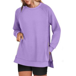 ANRABESS Women’s Oversized Sweatshirts Crewneck Long Sleeve Tunic Pullover Shirts Side Zipper Hoodies 2025 Fall Clothes(Purple)