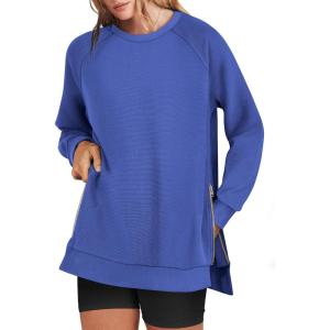ANRABESS Women’s Oversized Sweatshirts Crewneck Long Sleeve Tunic Pullover Shirts Side Zipper Hoodies 2025 Fall Clothes(Royal Blue)