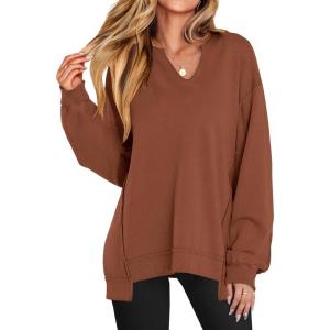 ANRABESS Women’s Oversized Sweatshirts Long Sleeve Tunic Shirts V Neck Loose Pullover Tops 2025 Trendy Fall Teen Girls Outfit(Caramel Brown)