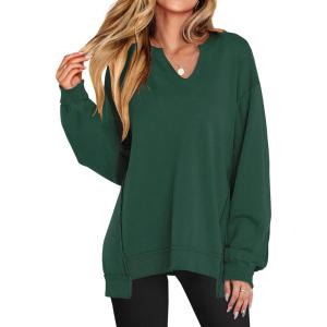 ANRABESS Women’s Oversized Sweatshirts Long Sleeve Tunic Shirts V Neck Loose Pullover Tops 2025 Trendy Fall Teen Girls Outfit(Dark Green)