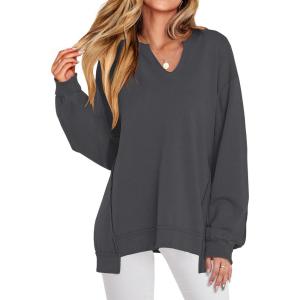 ANRABESS Women’s Oversized Sweatshirts Long Sleeve Tunic Shirts V Neck Loose Pullover Tops 2025 Trendy Fall Teen Girls Outfit(Dark Grey)