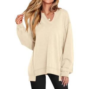 ANRABESS Women’s Oversized Sweatshirts Long Sleeve Tunic Shirts V Neck Loose Pullover Tops 2025 Trendy Fall Teen Girls Outfit(Khaki)