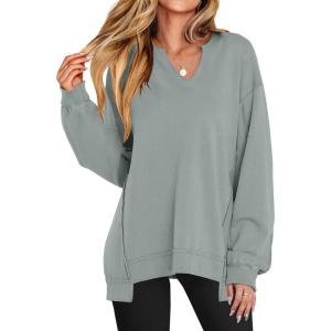 ANRABESS Women’s Oversized Sweatshirts Long Sleeve Tunic Shirts V Neck Loose Pullover Tops 2025 Trendy Fall Teen Girls Outfit(Light Green)