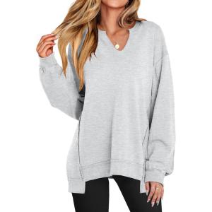 ANRABESS Women’s Oversized Sweatshirts Long Sleeve Tunic Shirts V Neck Loose Pullover Tops 2025 Trendy Fall Teen Girls Outfit(Light Grey)