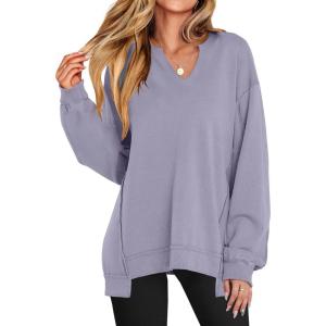 ANRABESS Women’s Oversized Sweatshirts Long Sleeve Tunic Shirts V Neck Loose Pullover Tops 2025 Trendy Fall Teen Girls Outfit(Light Purple)