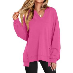 ANRABESS Women’s Oversized Sweatshirts Long Sleeve Tunic Shirts V Neck Loose Pullover Tops 2025 Trendy Fall Teen Girls Outfit(Rose)