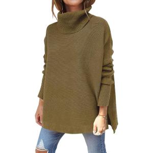 ANRABESS Women’s Oversized Turtleneck Batwing Sleeve Spilt Casual Loose Knit Tunic Pullover Sweater Tops 2025 Fall Outfits(Camel)