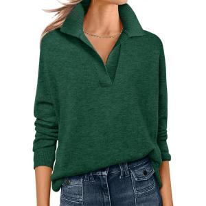 ANRABESS Womens Polo V Neck Long Sleeve Sweaters Lightweight Dressy Casual Business Basic Knit Pullover Top 2025 Fall Outfits(Forest Green)