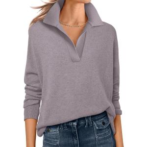 ANRABESS Womens Polo V Neck Long Sleeve Sweaters Lightweight Dressy Casual Business Basic Knit Pullover Top 2025 Fall Outfits(Nutmeg)