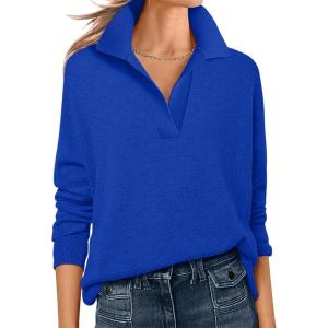 ANRABESS Womens Polo V Neck Long Sleeve Sweaters Lightweight Dressy Casual Business Basic Knit Pullover Top 2025 Fall Outfits(Royal Blue)