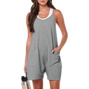 ANRABESS Womens Rompers Summer Casual Loose Sleeveless Overalls Spaghetti Strap Shorts Jumpsuit 2025 Beach Vacation Outfits(Deep Grey)