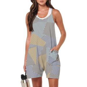 ANRABESS Womens Rompers Summer Casual Loose Sleeveless Overalls Spaghetti Strap Shorts Jumpsuit 2025 Beach Vacation Outfits(Diamond Stripe)