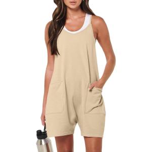 ANRABESS Womens Rompers Summer Casual Loose Sleeveless Overalls Spaghetti Strap Shorts Jumpsuit 2025 Beach Vacation Outfits(Khaki)