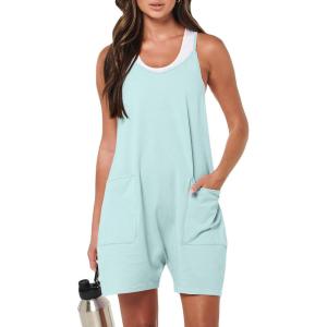 ANRABESS Womens Rompers Summer Casual Loose Sleeveless Overalls Spaghetti Strap Shorts Jumpsuit 2025 Beach Vacation Outfits(Mint Green)