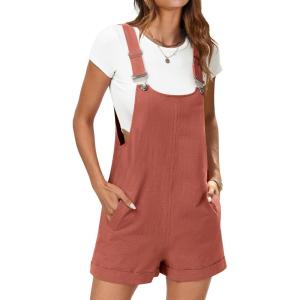 ANRABESS Women’s Short Overalls Summer Adjustable Strap Loose Fit Bib Shortalls Rompers Spring Travel Vacation Clothes(Rust)