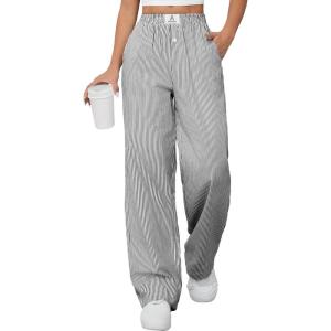 ANRABESS Womens Striped Gingham Pants 2025 Pajama Lounge Boxer Pants Cute Comfy PJ Bottoms with Pockets Y2K Plaid Outfits(Black White Stripe)