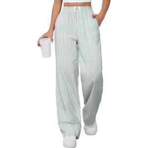 ANRABESS Womens Striped Gingham Pants 2025 Pajama Lounge Boxer Pants Cute Comfy PJ Bottoms with Pockets Y2K Plaid Outfits(Green White Stripe)