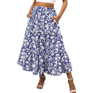 ANRABESS Women’s Summer Boho Flowy Swing Tiered A-Line Maxi Skirt 2025 Fashion Trendy Elastic Waist Pleated Long Beach Dress(Floral Lily)