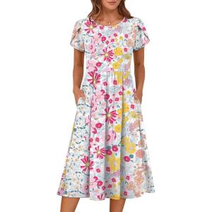 ANRABESS Women’s Summer Short Sleeve A-Line Midi Dresses Casual Floral T-Shirt Dresses Flowy Beach Sundress with Pockets(Multicolour Floral)