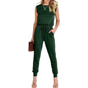 ANRABESS Womens Summer Sleeveless Jumpsuits Casual Dressy Stretchy Crewneck Rompers One Piece Outfits Fall Fashion 2025(Green)