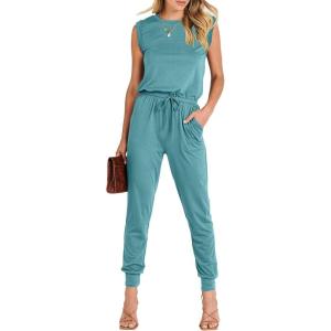 ANRABESS Womens Summer Sleeveless Jumpsuits Casual Dressy Stretchy Crewneck Rompers One Piece Outfits Fall Fashion 2025(Lake)