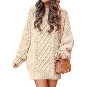 ANRABESS Womens Sweater Dress Oversized Cable Knit Chunky Long Sleeve Short Dresses 2025 Fall Outfits Vacation Winter Clothes(Apricot)