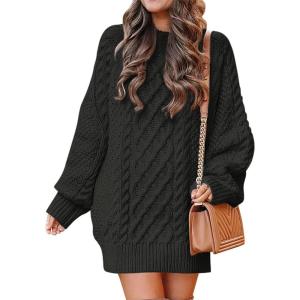 ANRABESS Womens Sweater Dress Oversized Cable Knit Chunky Long Sleeve Short Dresses 2025 Fall Outfits Vacation Winter Clothes(Black)