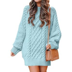 ANRABESS Womens Sweater Dress Oversized Cable Knit Chunky Long Sleeve Short Dresses 2025 Fall Outfits Vacation Winter Clothes(Blue)