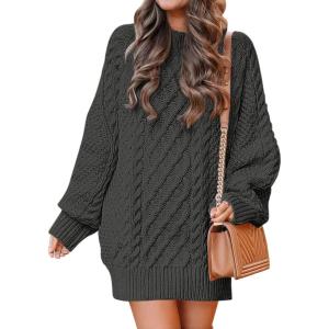 ANRABESS Womens Sweater Dress Oversized Cable Knit Chunky Long Sleeve Short Dresses 2025 Fall Outfits Vacation Winter Clothes(Deep Gray)