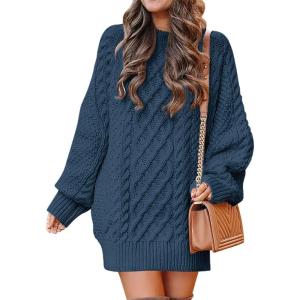 ANRABESS Womens Sweater Dress Oversized Cable Knit Chunky Long Sleeve Short Dresses 2025 Fall Outfits Vacation Winter Clothes(Navy)