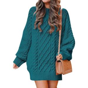 ANRABESS Womens Sweater Dress Oversized Cable Knit Chunky Long Sleeve Short Dresses 2025 Fall Outfits Vacation Winter Clothes(Opal)