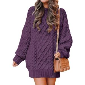 ANRABESS Womens Sweater Dress Oversized Cable Knit Chunky Long Sleeve Short Dresses 2025 Fall Outfits Vacation Winter Clothes(Purple)