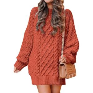 ANRABESS Womens Sweater Dress Oversized Cable Knit Chunky Long Sleeve Short Dresses 2025 Fall Outfits Vacation Winter Clothes(Rust Orange)