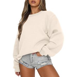 ANRABESS Womens Sweatshirts Crewneck Fleece Oversized Pullover Sweaters Fall Winter Cute Tops Teen Girls Preppy Clothes 2025(Apricot)