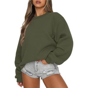 ANRABESS Womens Sweatshirts Crewneck Fleece Oversized Pullover Sweaters Fall Winter Cute Tops Teen Girls Preppy Clothes 2025(Army Green)