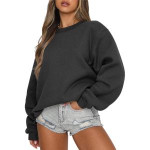 ANRABESS Womens Sweatshirts Crewneck Fleece Oversized Pullover Sweaters Fall Winter Cute Tops Teen Girls Preppy Clothes 2025(Black)