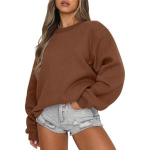 ANRABESS Womens Sweatshirts Crewneck Fleece Oversized Pullover Sweaters Fall Winter Cute Tops Teen Girls Preppy Clothes 2025(Coffee)