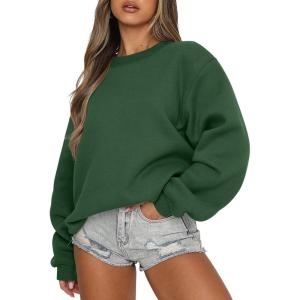 ANRABESS Womens Sweatshirts Crewneck Fleece Oversized Pullover Sweaters Fall Winter Cute Tops Teen Girls Preppy Clothes 2025(Dark Green)