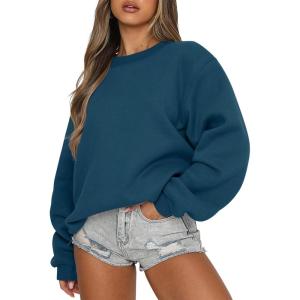 ANRABESS Womens Sweatshirts Crewneck Fleece Oversized Pullover Sweaters Fall Winter Cute Tops Teen Girls Preppy Clothes 2025(Deep Blue)