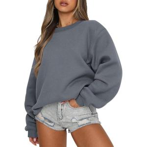 ANRABESS Womens Sweatshirts Crewneck Fleece Oversized Pullover Sweaters Fall Winter Cute Tops Teen Girls Preppy Clothes 2025(Deep Gray)