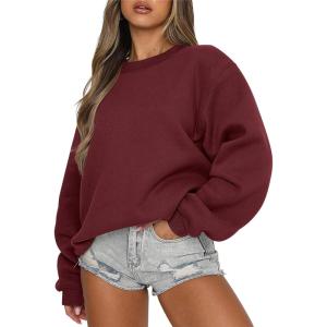 ANRABESS Womens Sweatshirts Crewneck Fleece Oversized Pullover Sweaters Fall Winter Cute Tops Teen Girls Preppy Clothes 2025(Deep Red)