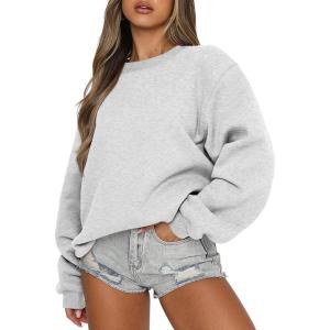 ANRABESS Womens Sweatshirts Crewneck Fleece Oversized Pullover Sweaters Fall Winter Cute Tops Teen Girls Preppy Clothes 2025(Gray)