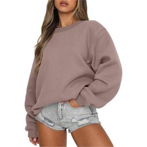 ANRABESS Womens Sweatshirts Crewneck Fleece Oversized Pullover Sweaters Fall Winter Cute Tops Teen Girls Preppy Clothes 2025(Gray Khaki)