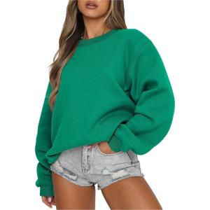 ANRABESS Womens Sweatshirts Crewneck Fleece Oversized Pullover Sweaters Fall Winter Cute Tops Teen Girls Preppy Clothes 2025(Green)