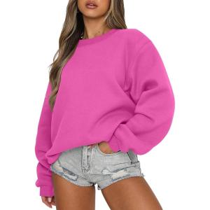 ANRABESS Womens Sweatshirts Crewneck Fleece Oversized Pullover Sweaters Fall Winter Cute Tops Teen Girls Preppy Clothes 2025(Hot Pink)
