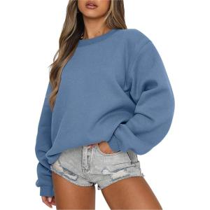 ANRABESS Womens Sweatshirts Crewneck Fleece Oversized Pullover Sweaters Fall Winter Cute Tops Teen Girls Preppy Clothes 2025(Indigo Blue)